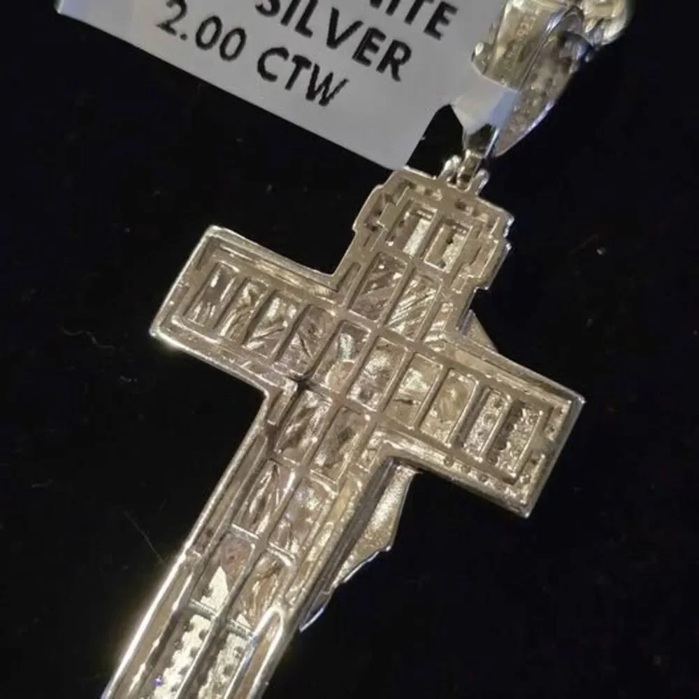 Moissanite 925 Silver Jesus Cross Pendant Necklace